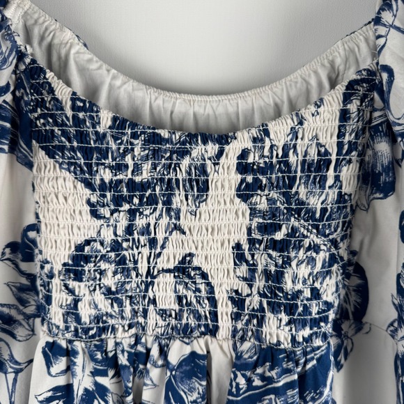 Abercrombie & Fitch Emerson Blue Floral Puff Sleeve Mini Dress Women L Babydoll - Picture 8 of 13